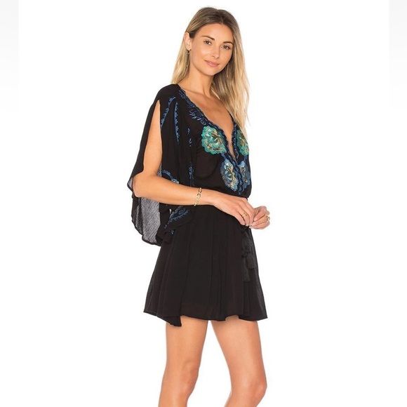 SOLD - Free People Romper with Blue and Green Floral Embroidery - Picture 3 of 5